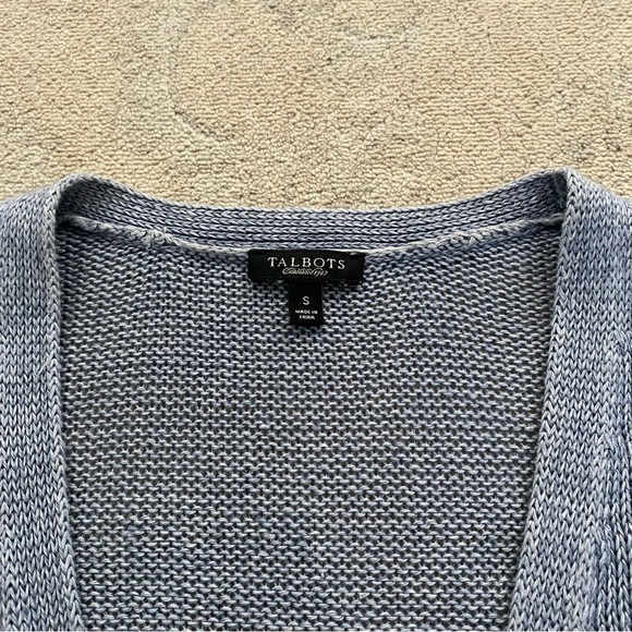 Talbots 100% Linen Cardigan Sweater Small Blue Three Quarter Sleeve Lightweight - Picture 8 of 11